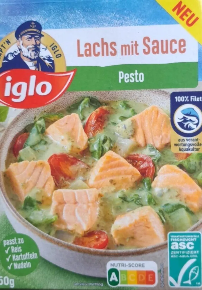 Lachs mit Sauce (Pesto)