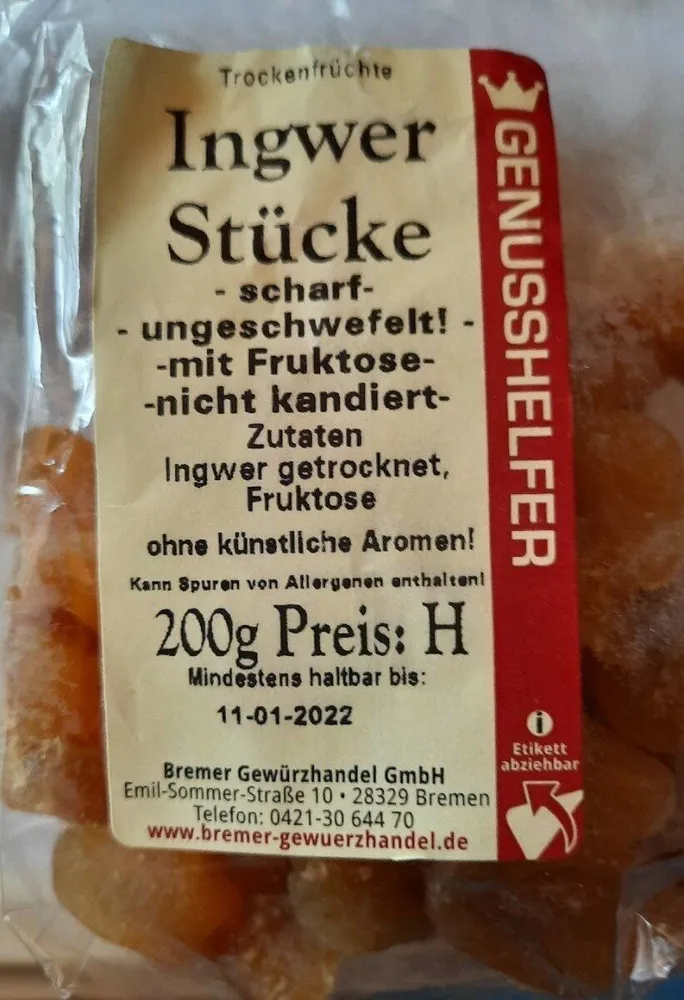 Ingwer Stücke, getrocknet mit Fruktose
