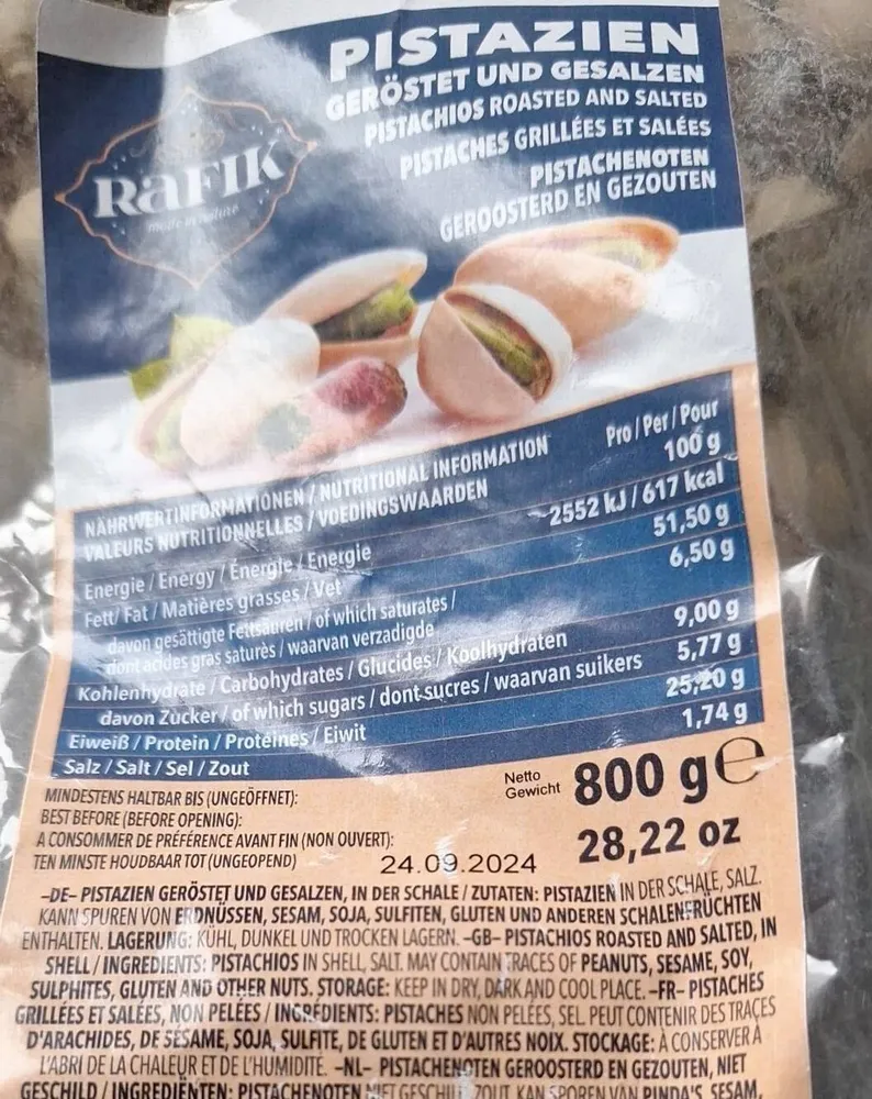 Pistaches grillées et salées