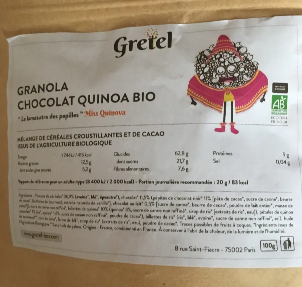 Granola chocolat quinoa