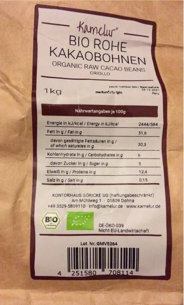 Bio rohe Kakaobohnen