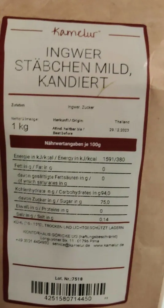 Lamelles gingembre confit