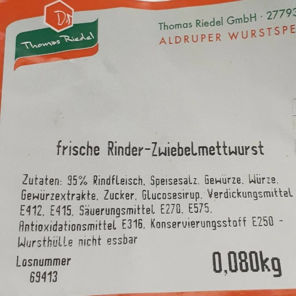 Frische Rinder-Zwiebelmettwurst