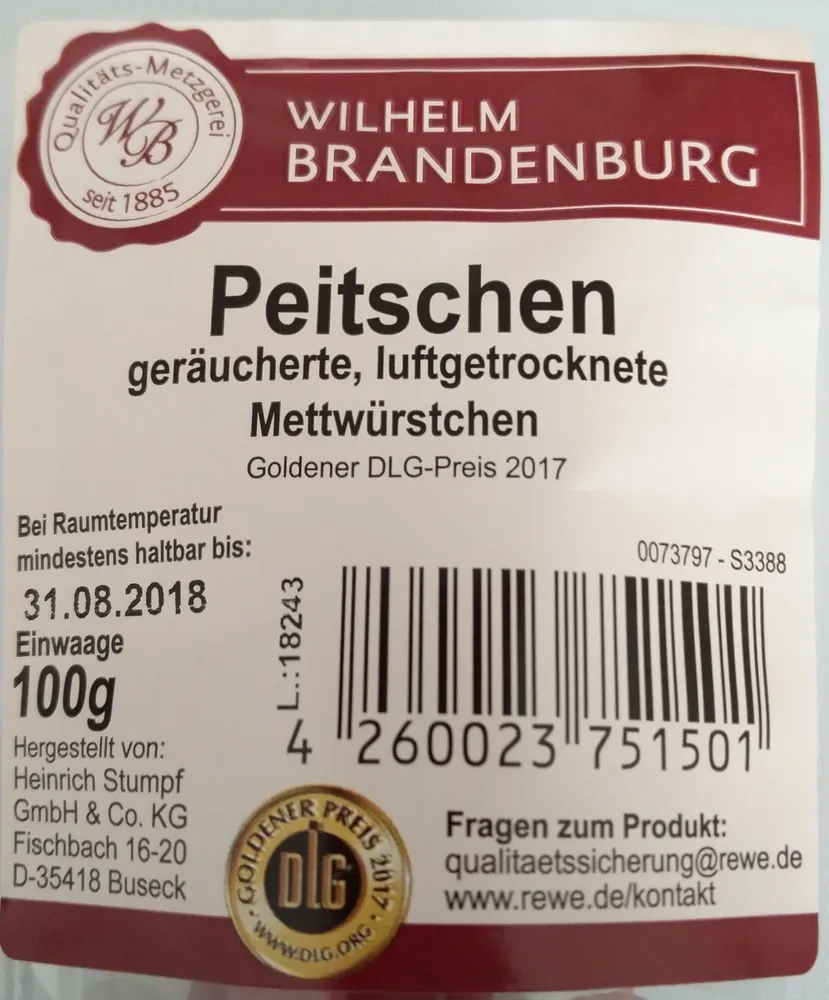 Peitschen Geräucherte, Luftgetrocknete Me