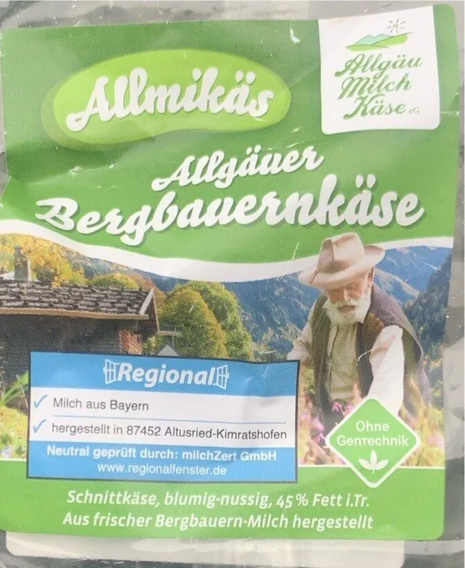 Allgäuer Bergbauernkäse, Schnittkäse 45 % Fett i.Tr.