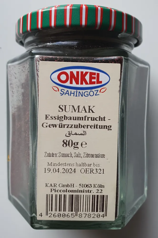 ERDEN Marekt GEWÜRZE Onkel Sumak Essigbaumfrucht Gewürzzubereitung 80g 1.99€ 1kg 24.88€
