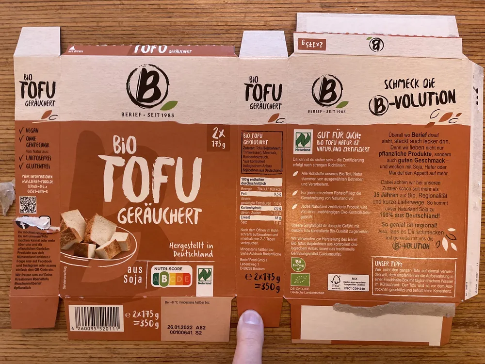 famila Berief Bio Tofu geräuchert 350g 2.99€ 1kg 8.54€