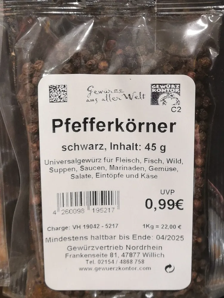 Pfefferkörner, schwarz