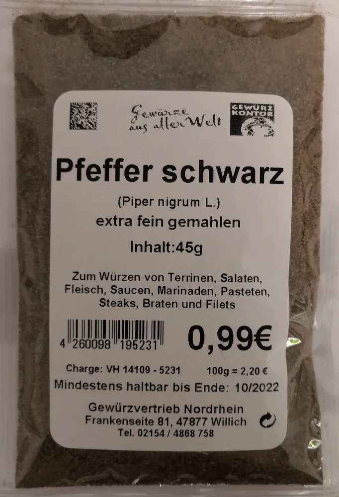 Gewürzkontor Pfeffer schwarz extra fein gemahlen