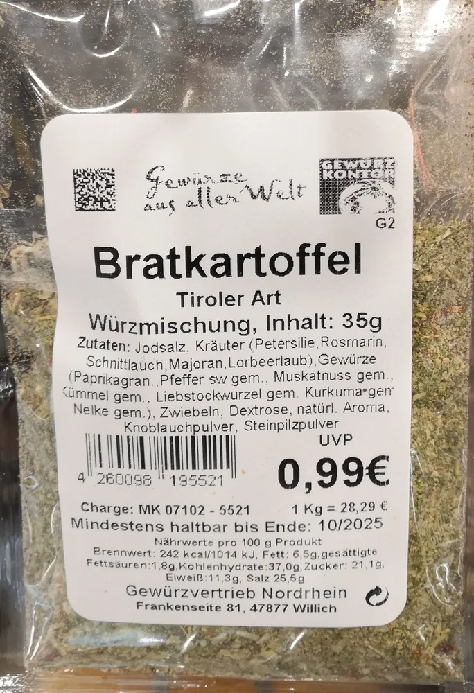 Bratkartoffel Tiroler Art Würzmischung