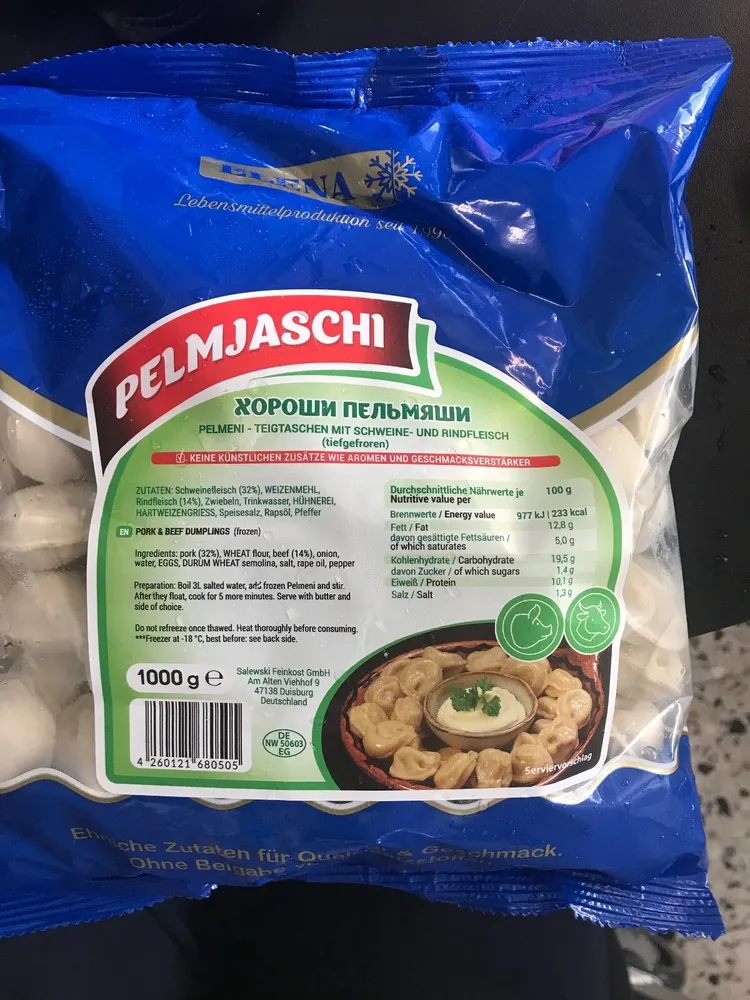 Pelmeni - Teigtaschen mit Schweine- und Rindfleisch (tiefgefroren)
