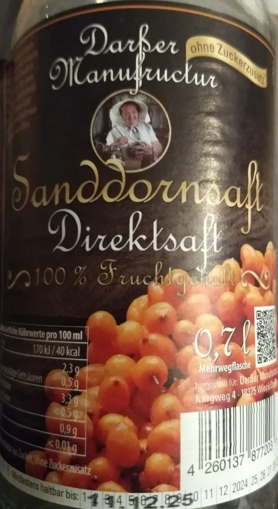 Sanddornsaft Direktsaft 100% Fruchtgehalt