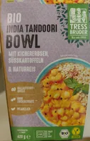 Tress Brüder Bio India Tandoori Bowl mit Kichererbsen, Süßkartoffeln und Naturreis 4260189684071 Bio veganes indisches Curry mit Kichererbsen, Süßkartoffeln und Naturreis