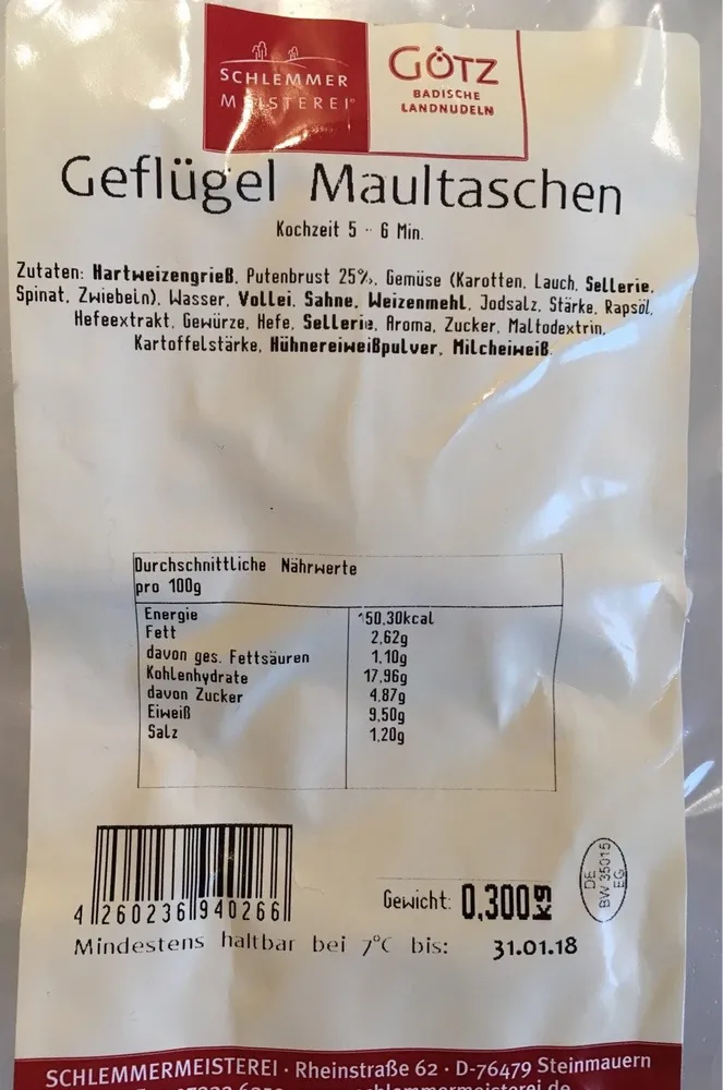 Geflügel Maultaschen