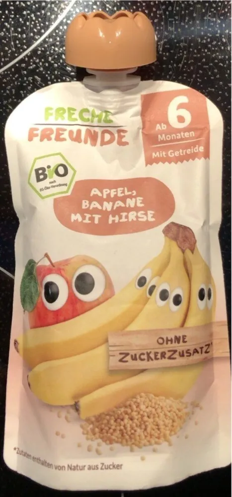 Bio-Apfel-Bananenpüree mit Hirse