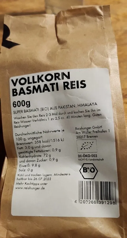 Vollkorn Bio Basmati Reis