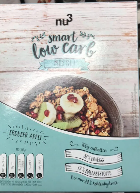 Nu3 Smart Low Carb Müsli, Erdbeer-apfel, 3 X