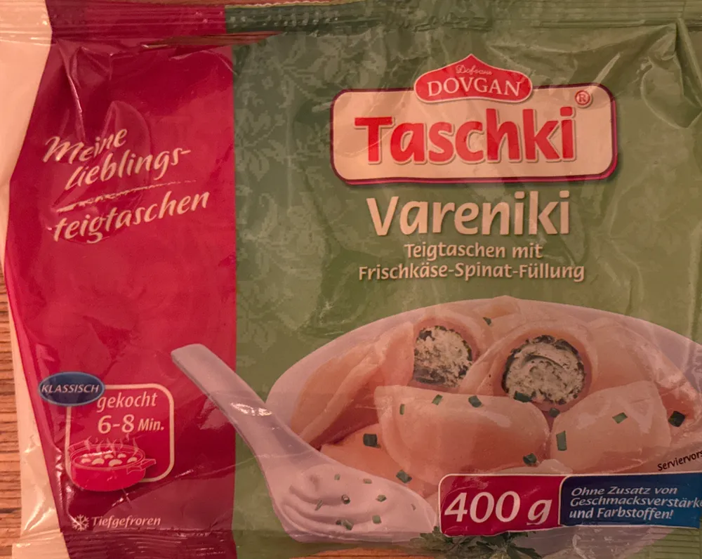Teigtaschenmit 50%  Frischkäse-Spinat-Füllung, tiefgefroren