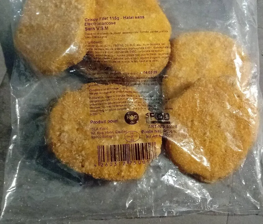Crispy filet 115g halal sans électronarcose