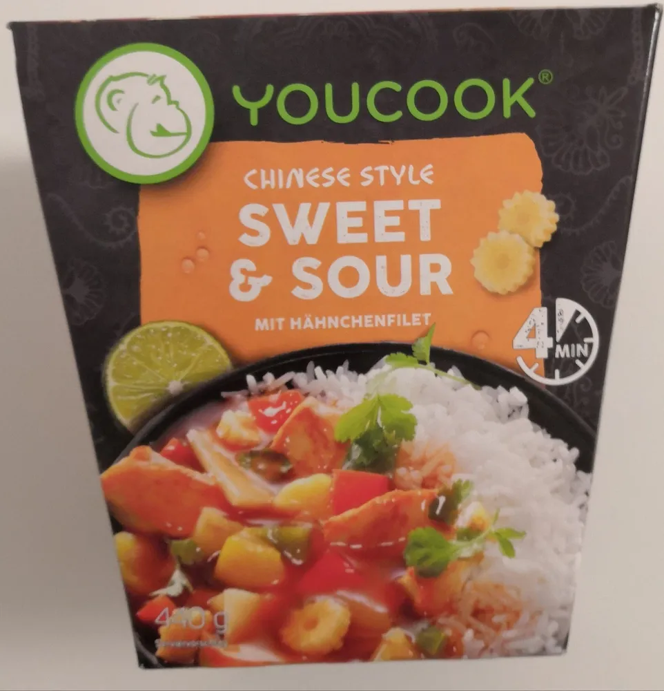 YouCook Chinese Style Sweet Sour 4260334165110 Fertiggericht aus Hähnchenbrustfilet und Gemüse in süß-saurer Sauce mit Reis