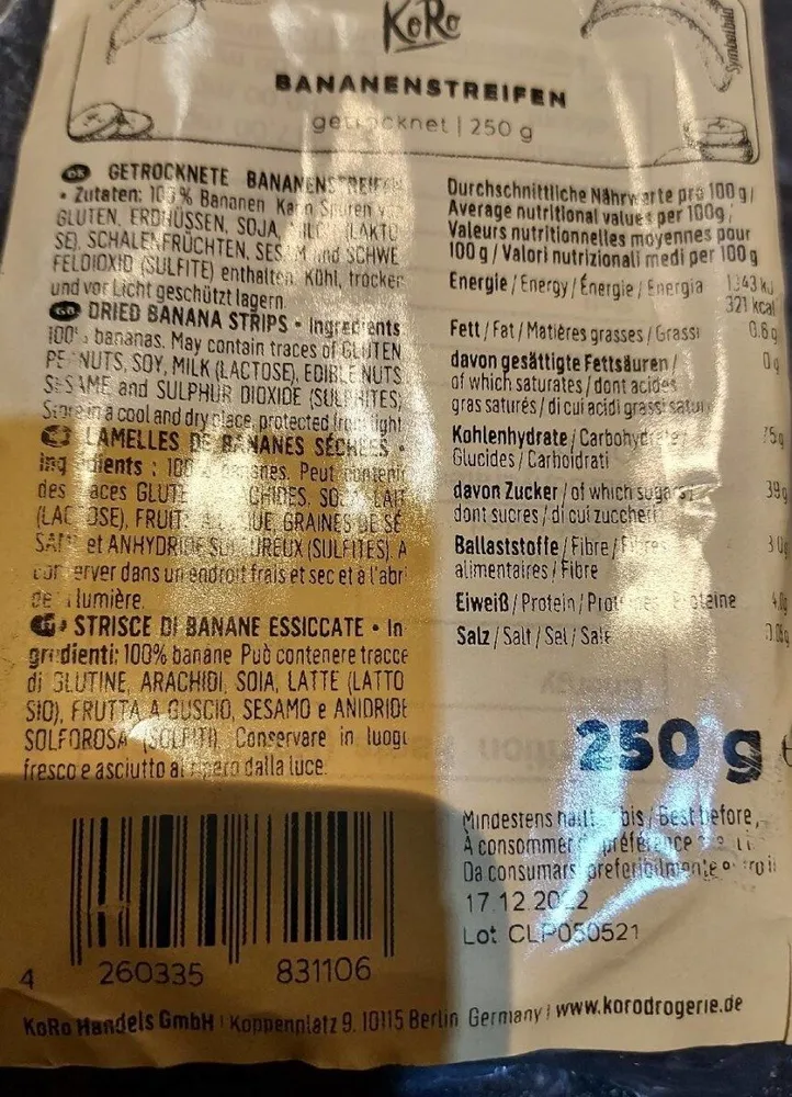 Getrocknete Bananenstreifen