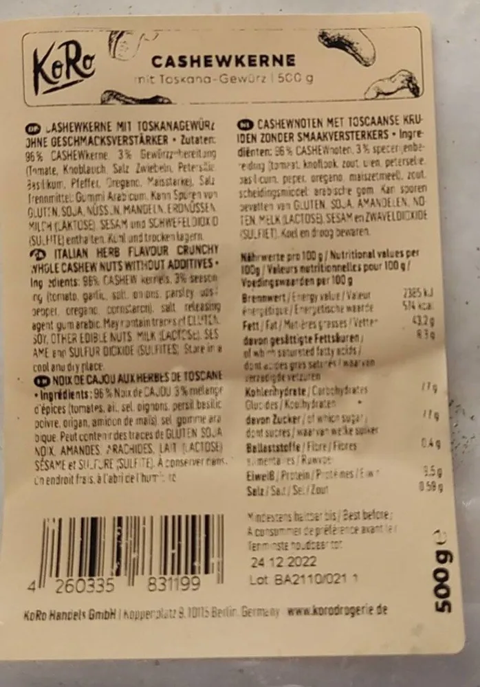 Noix de cajou à l'italienne