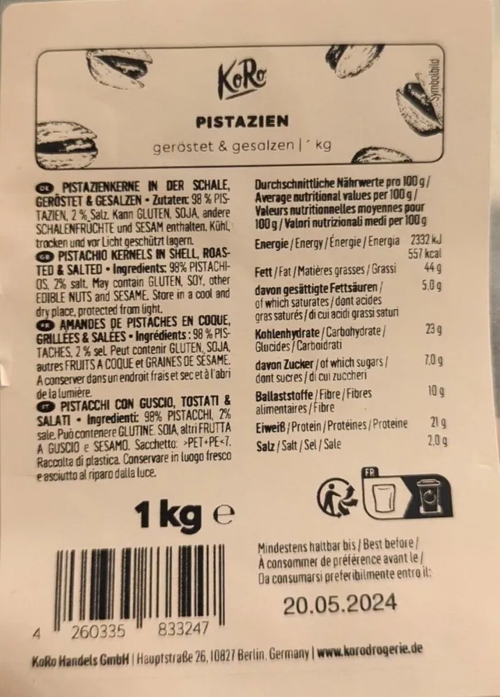 Pistazien geröstet und gesalzen
