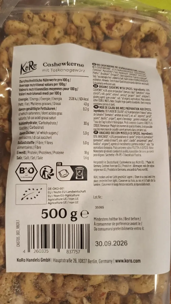 Bio Cashewkerne