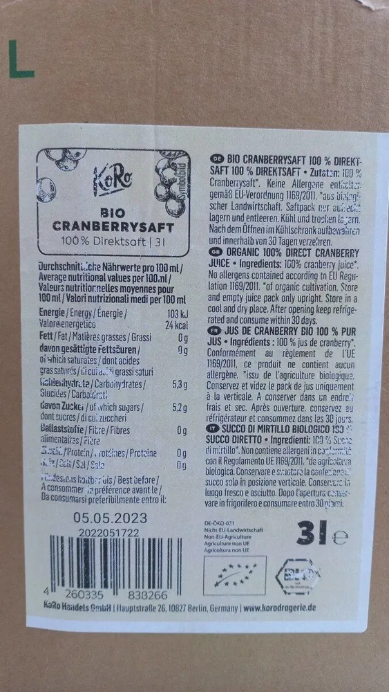 Bio cranberrysaft