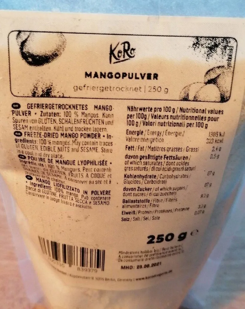 Mangopulver, gefriergetrocknet