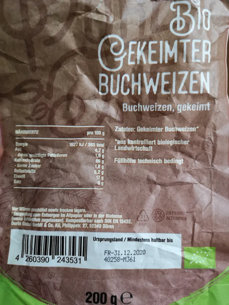 Bio gekeimter Buchweizen