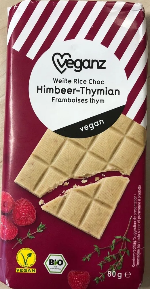 Weiße Rice Choc Himbeer-thymian, Vegan