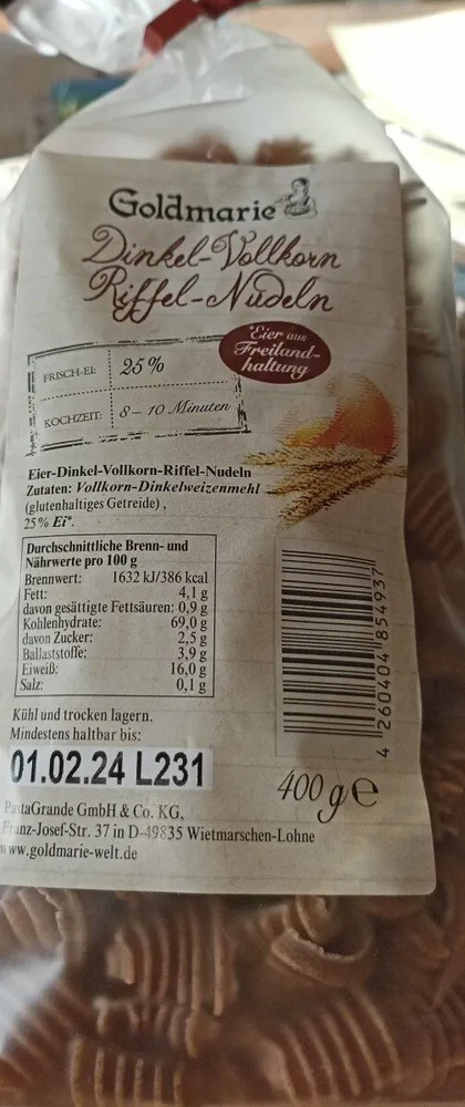 Dinkel-Vollkorn Riffel-Nudeln