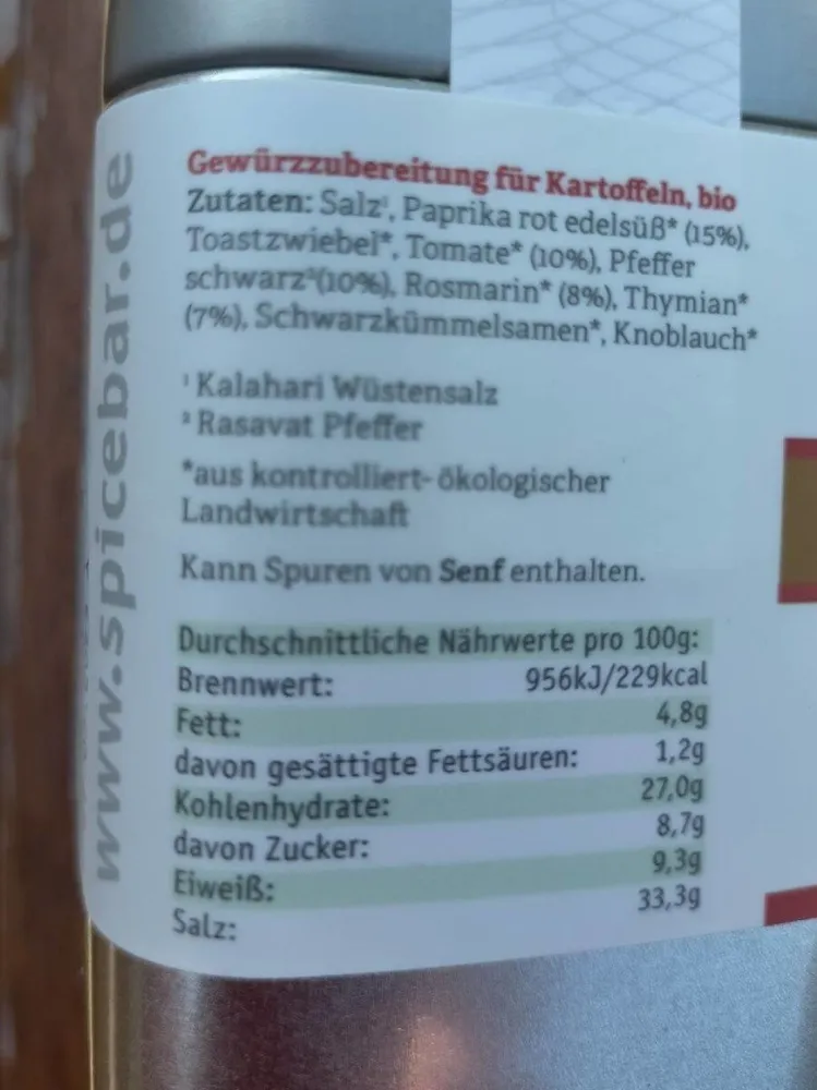 Gewürzzubereitung für Kartoffeln, bio