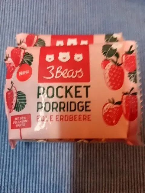 3Bears Pocket Porridge Edle Erdbeere 4260462983631 Porridge-Riegel (Müsliriegel auf Haferbasis) mit Erdbeeren