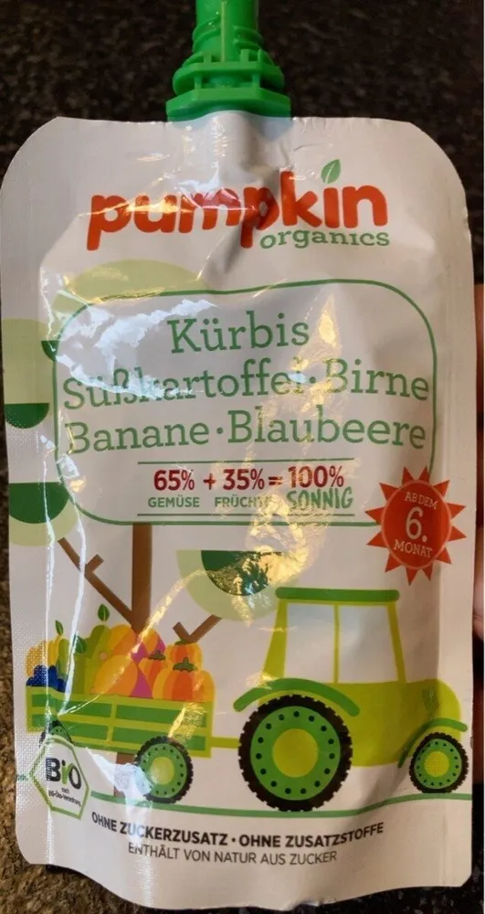Kürbis, Süßkartoffel, Birne, Banane, Blaubeere