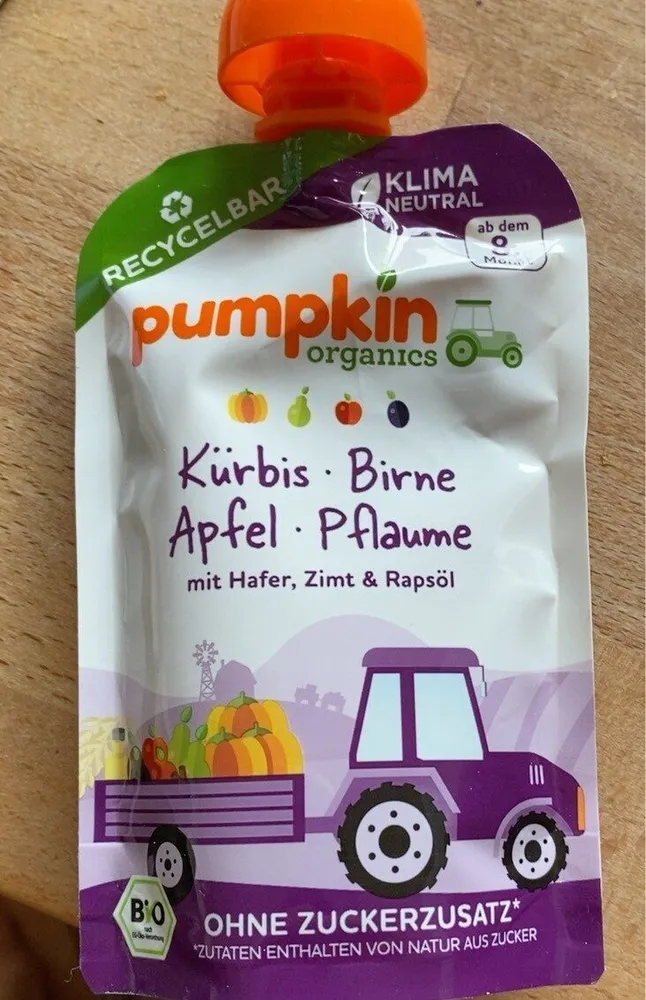 Kürbis Birne Apfel Pflaume mit Hafer, Zimt und Rapsöl