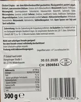 Chicken Crispies - aus dem Hähnchenbrustfilet geschnitten, flüssig gewürzt, paniert, gegart, frittiert, zum erneuten Erhitzen.