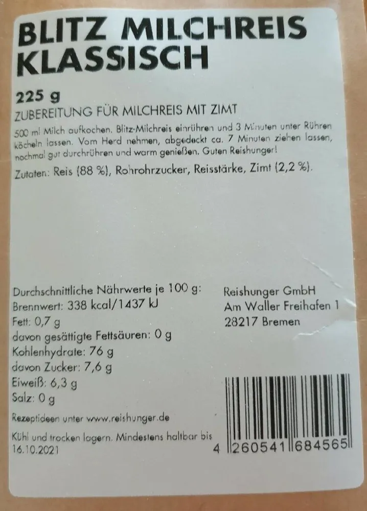 Blitz Milchreis Klassisch