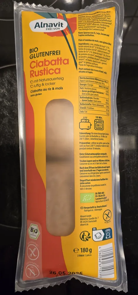 Bio glutenfrei ciabatta rustica
