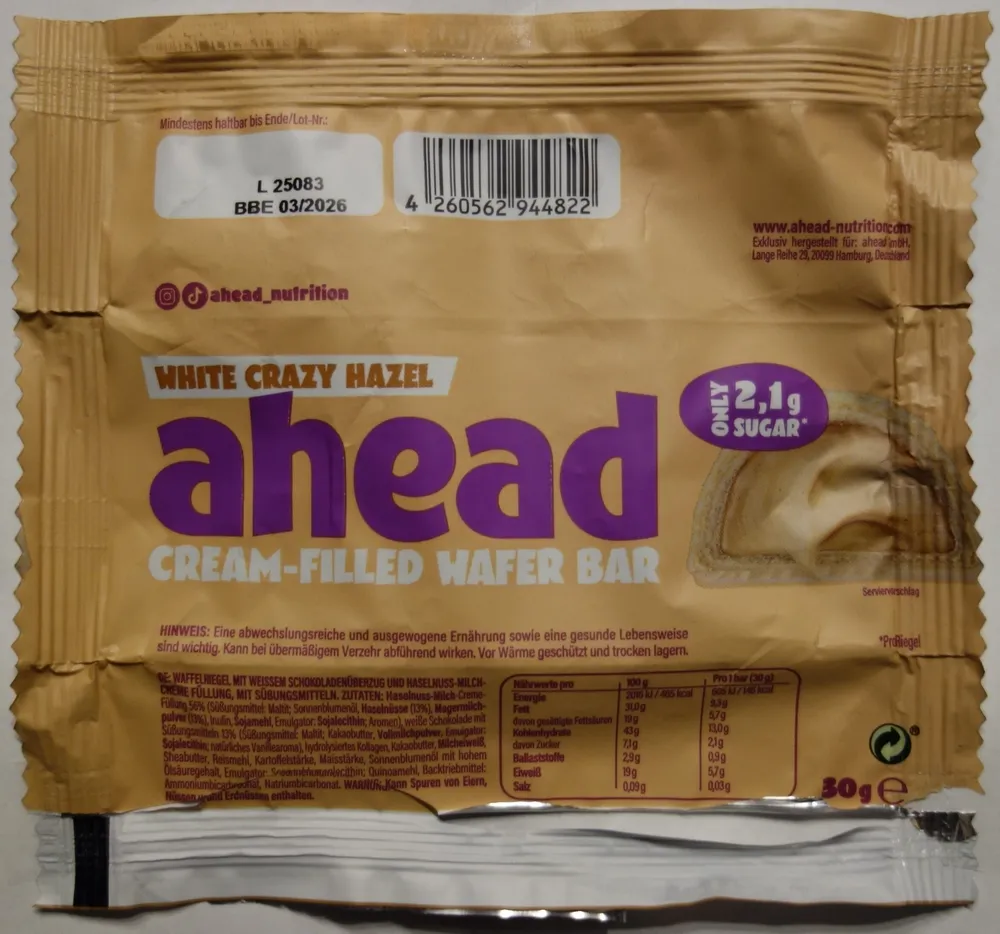 White Crazy Hazel Wafer Bar
