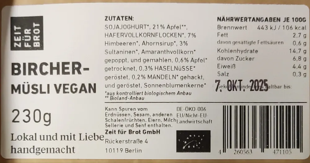 Birchermüsli vegan