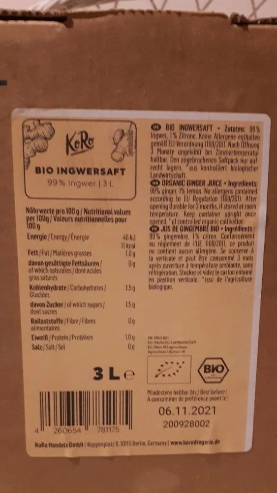 Jus de gingembre bio