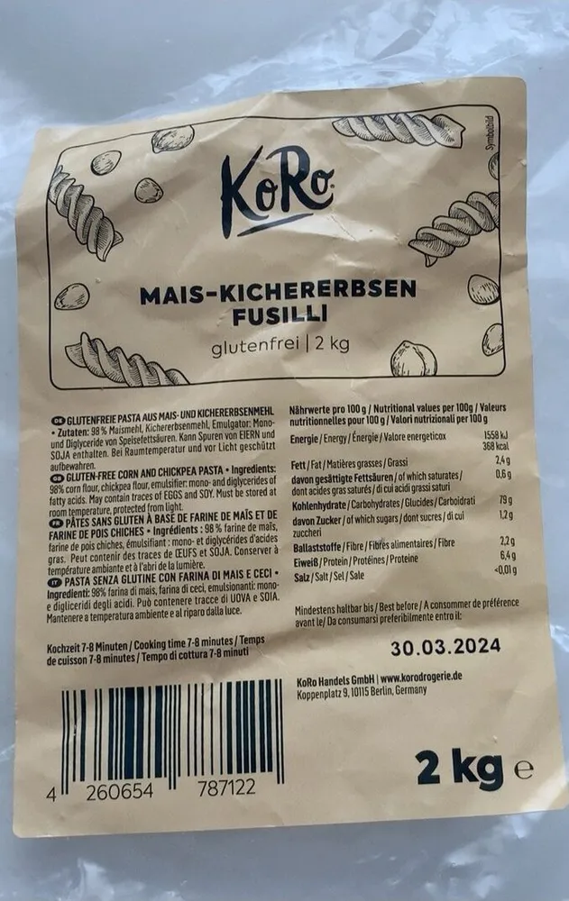 Mais-Kichererbsen Nudeln