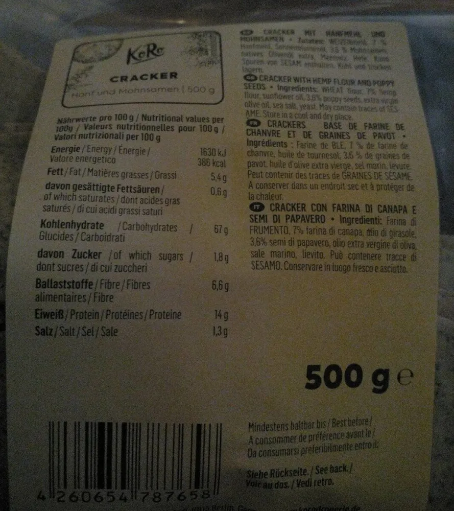 Cracker Hanf und Mohnsamen