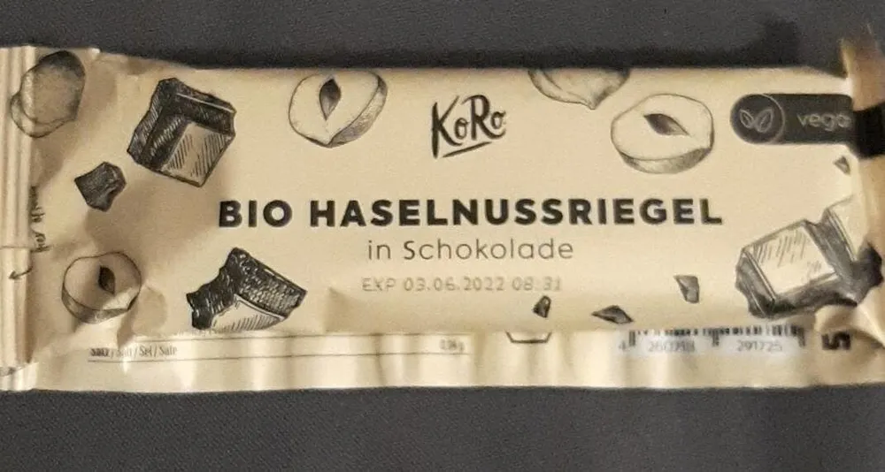 Barre bio à la noisette enrobée de chocolat