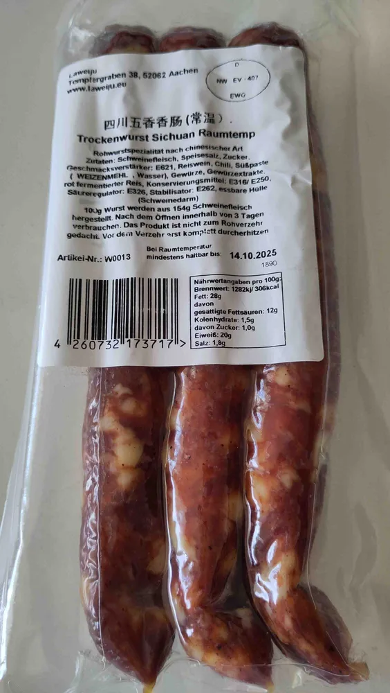 Trockenwurst Sichuan Raumtemp