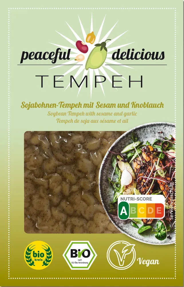 Sojabohnen-Tempeh mit Sesam & Knoblauch