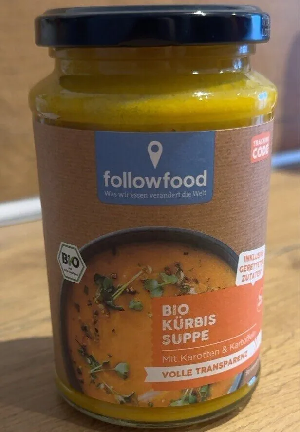 Followfood Bio Kürbissuppe mit Karotten und Kartoffeln vegan, inklusive geretteter Zutaten 4280001516625 Bio Kürbissuppe mit Karotten und Kartoffeln