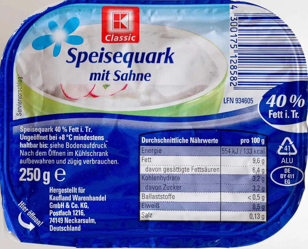 Speisequark mit Sahne